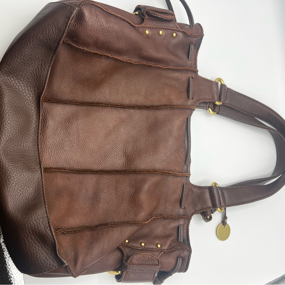 A.N.A. Boho Women’s Leather Bag Purse Brown Marked Shoulder Straps Side Buckles - Picture 8 of 14
